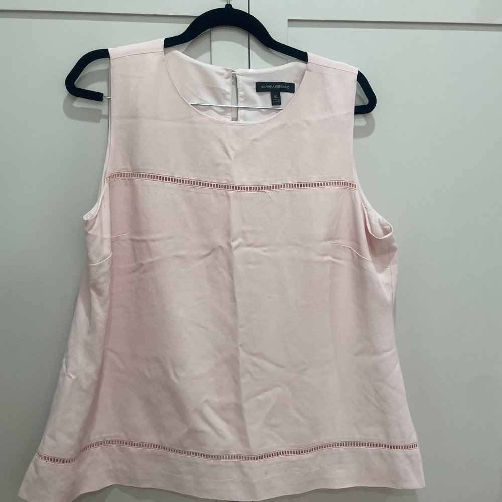 Banana Republic Sleeveless Tunic Top Pink XL Ladder Lace Trim